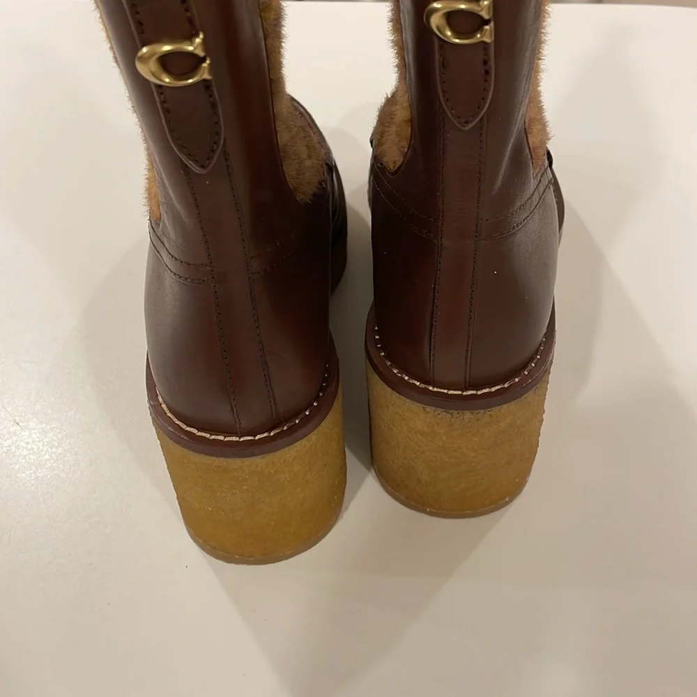 NEW COACH DELANEY WOMENS LEATHER FAUX FUR CHELSEA BOOTS brown tones in size 9.5 - Picture 9 of 15